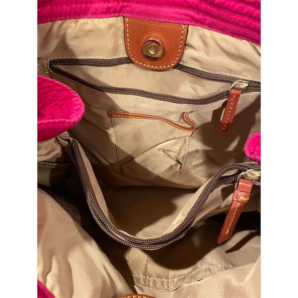 Dooney & Bourke Women's Bright Pink Nylon Tote Bag with Leather Trim - Picture 11 of 16